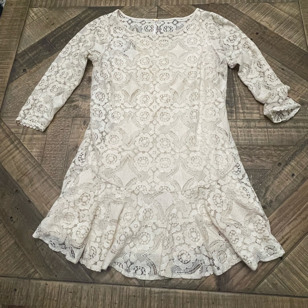Free People Cream Walking To The Sun Lace Mini Dress Tunic - Size 0